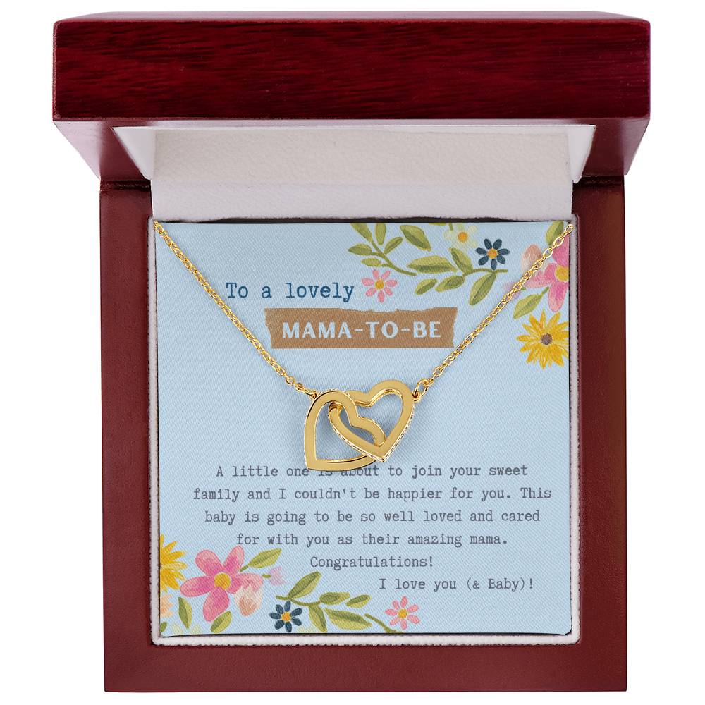 Mama To Be Interlocking Hearts Necklace Blue Floral Baby Shower