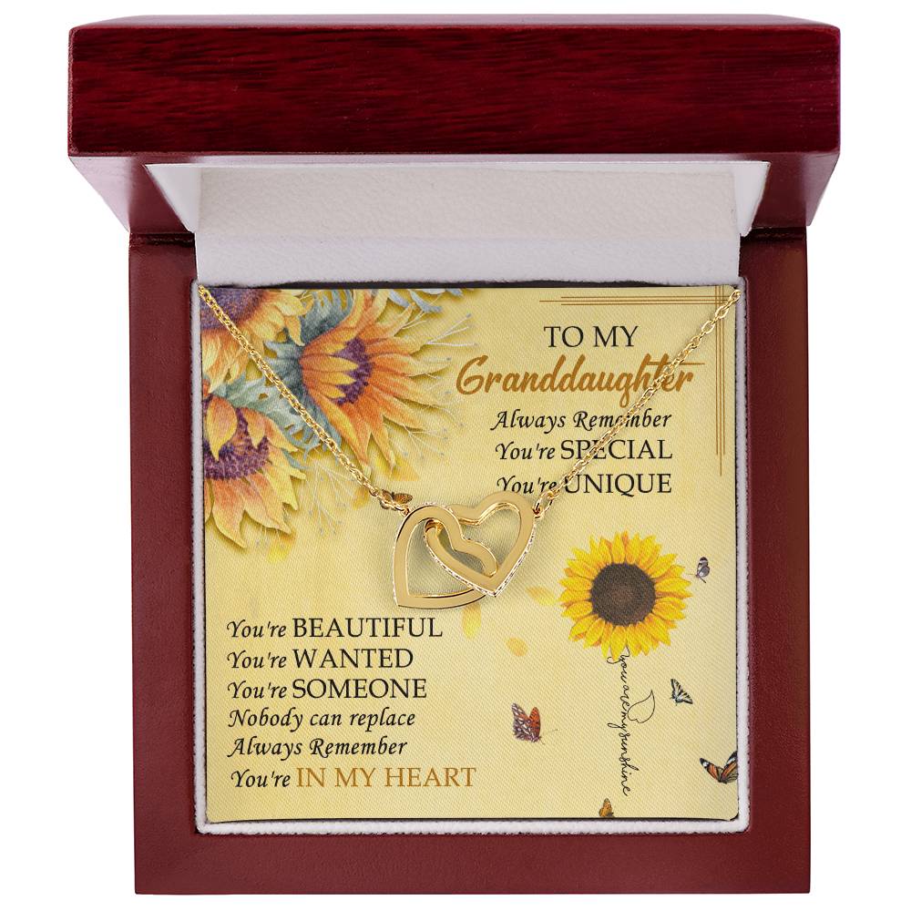 To My Granddaughter Interlocking Hearts Necklace Message Card