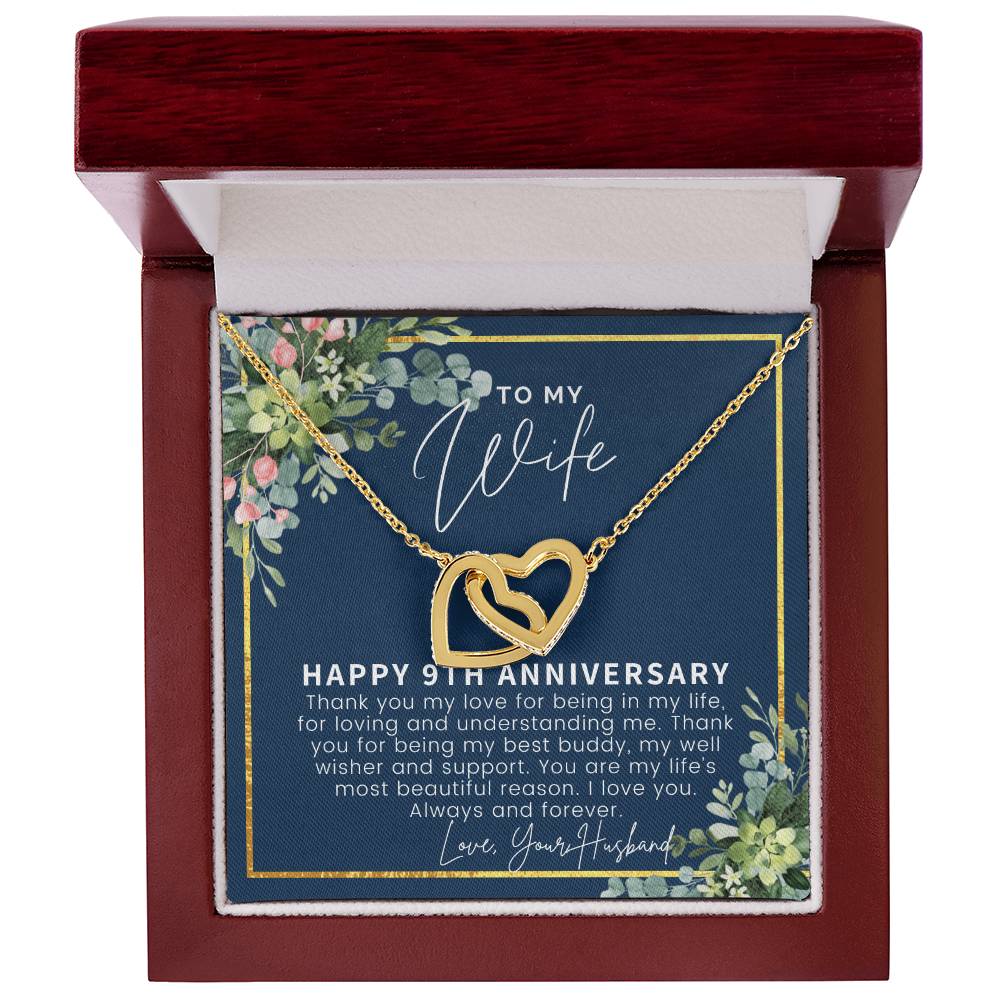 9 Year Anniversary Gift For Wife 9Th Anniversary Gifts 9 Year Wedding Anniversary Gift Ideas 9Th Wedding Anniversary Gift For Her Interlocking Hearts Necklace