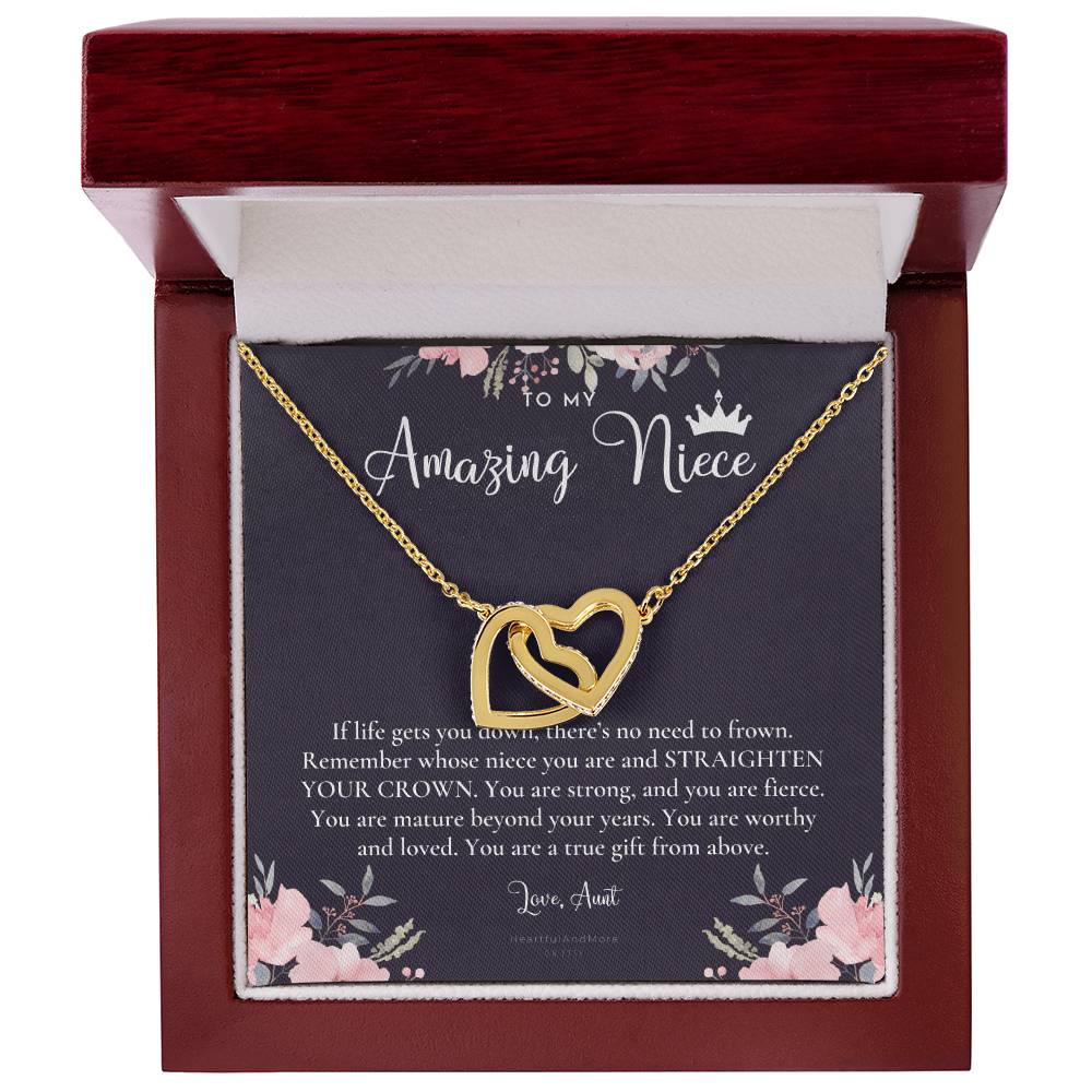 To My Amazing Niece Straighten Your Crown Necklace Aunt Niece Necklace Niece Birthday Gift Niece Graduation Gift Interlocking Hearts Necklace