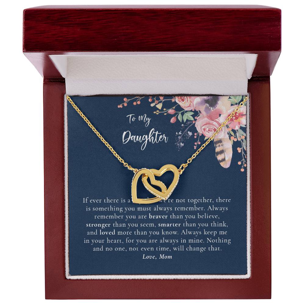 To My Daughter Necklace - Dark Blue Interlocking Hearts Necklace