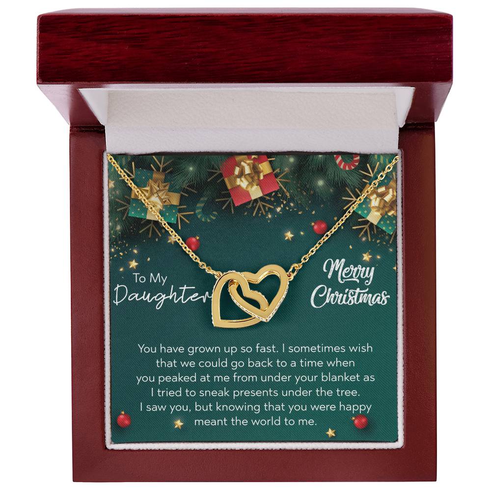To My Daughter - Merry Christmas Interlocking Hearts Necklace