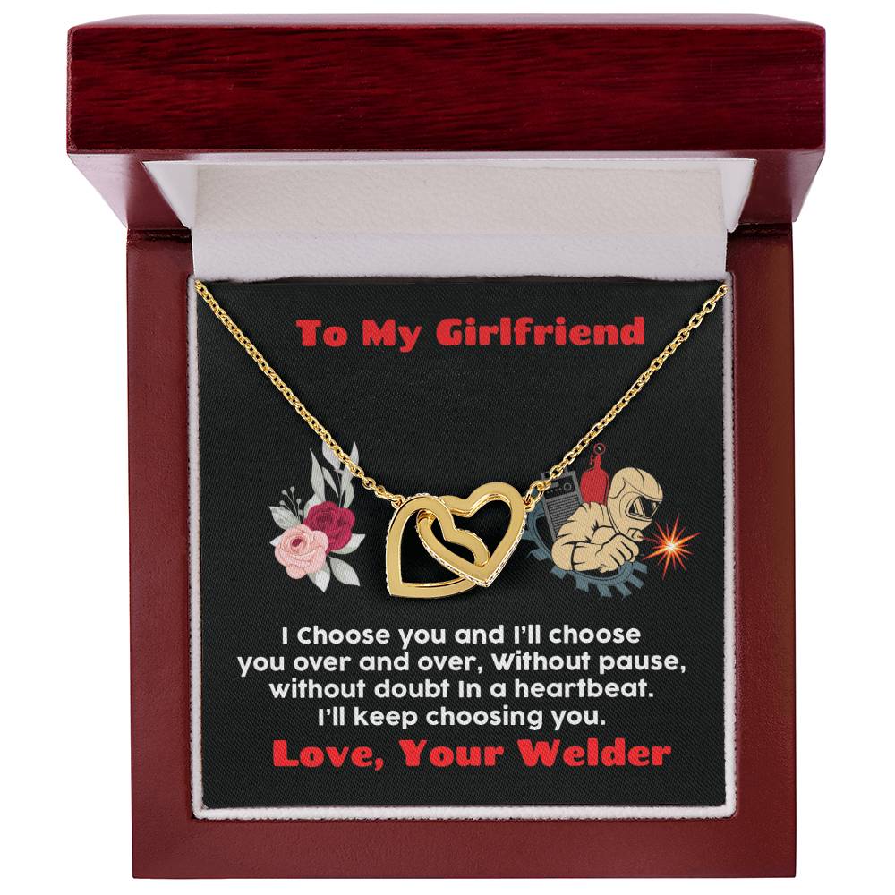 Welder'S Girlfriend Interlocking Hearts Necklace
