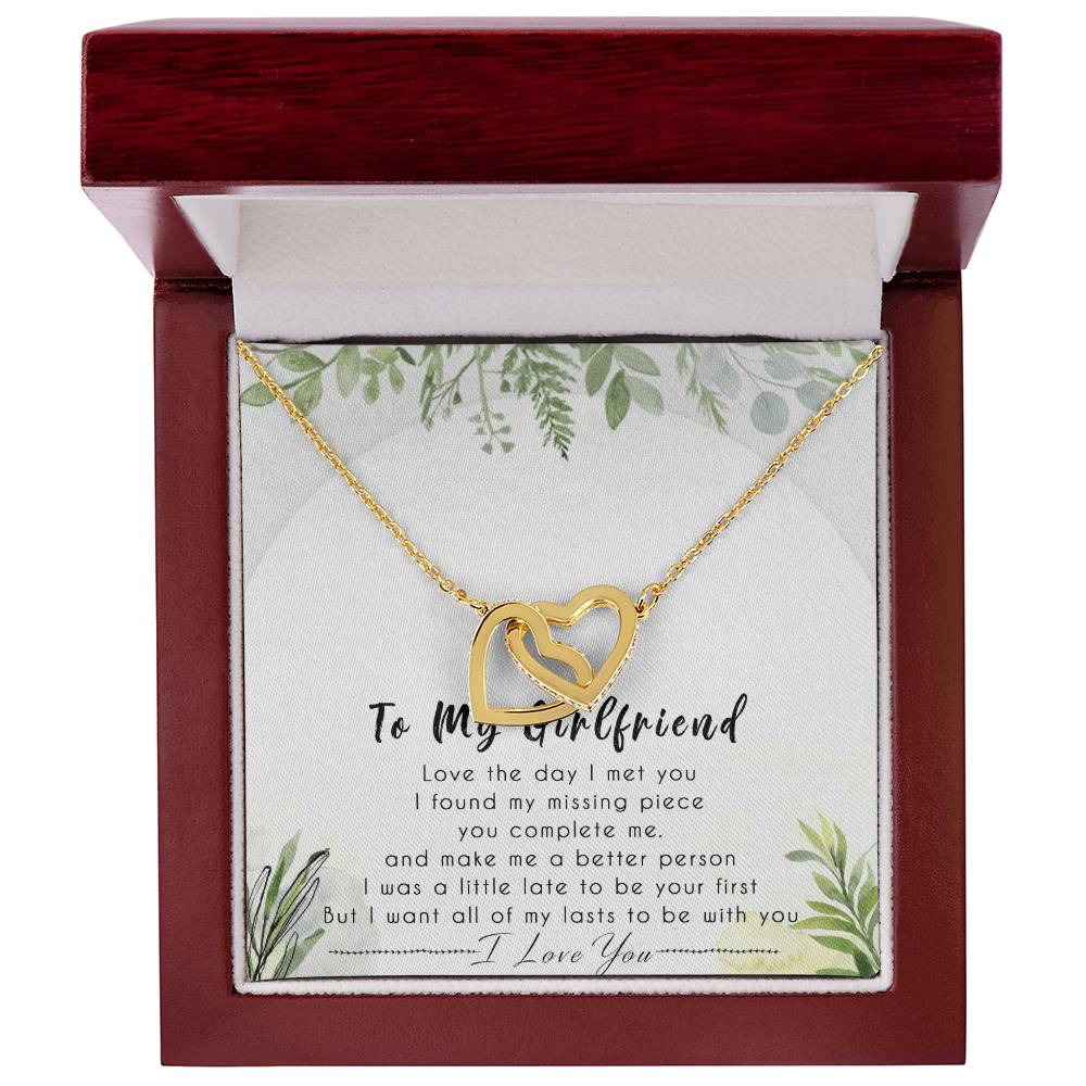 To My Girlfriend Interlocking Hearts Necklace Message Card