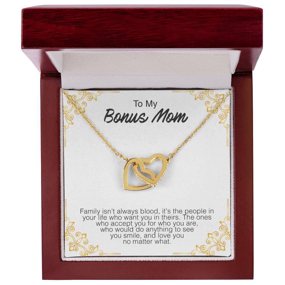 To My Bonus Mom - Interlocking Hearts Premium Lovecube Interlocking Hearts Necklace
