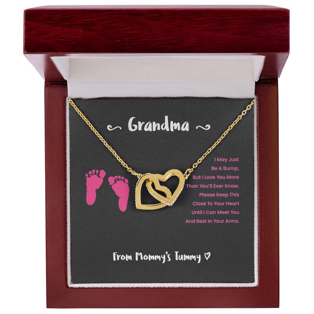 Grandma I Can'T Wait To Meet You - Pink Version Interlocking Hearts Necklace