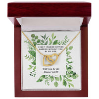 Be Flower Girl Square Foliage Interlocking Hearts Necklace