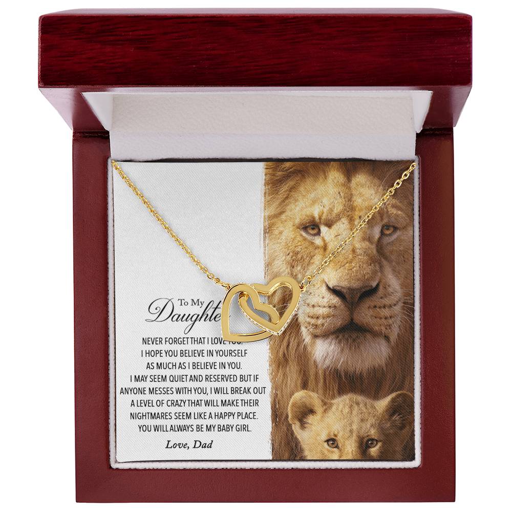 To My Daughter - This Old Lion Will Always Have Your Back Interlocking Hearts Necklace