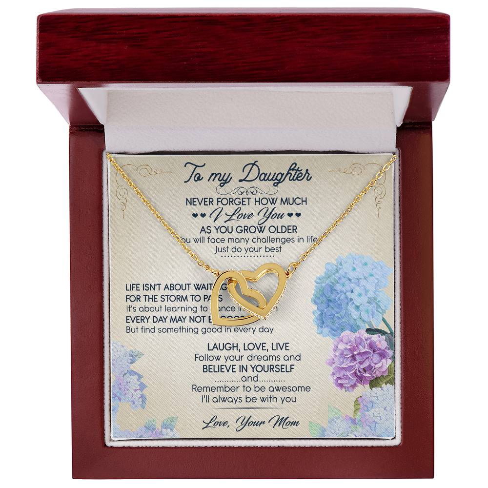 To My Daughter I Love You Interlocking Hearts Necklace Birthday Message Card