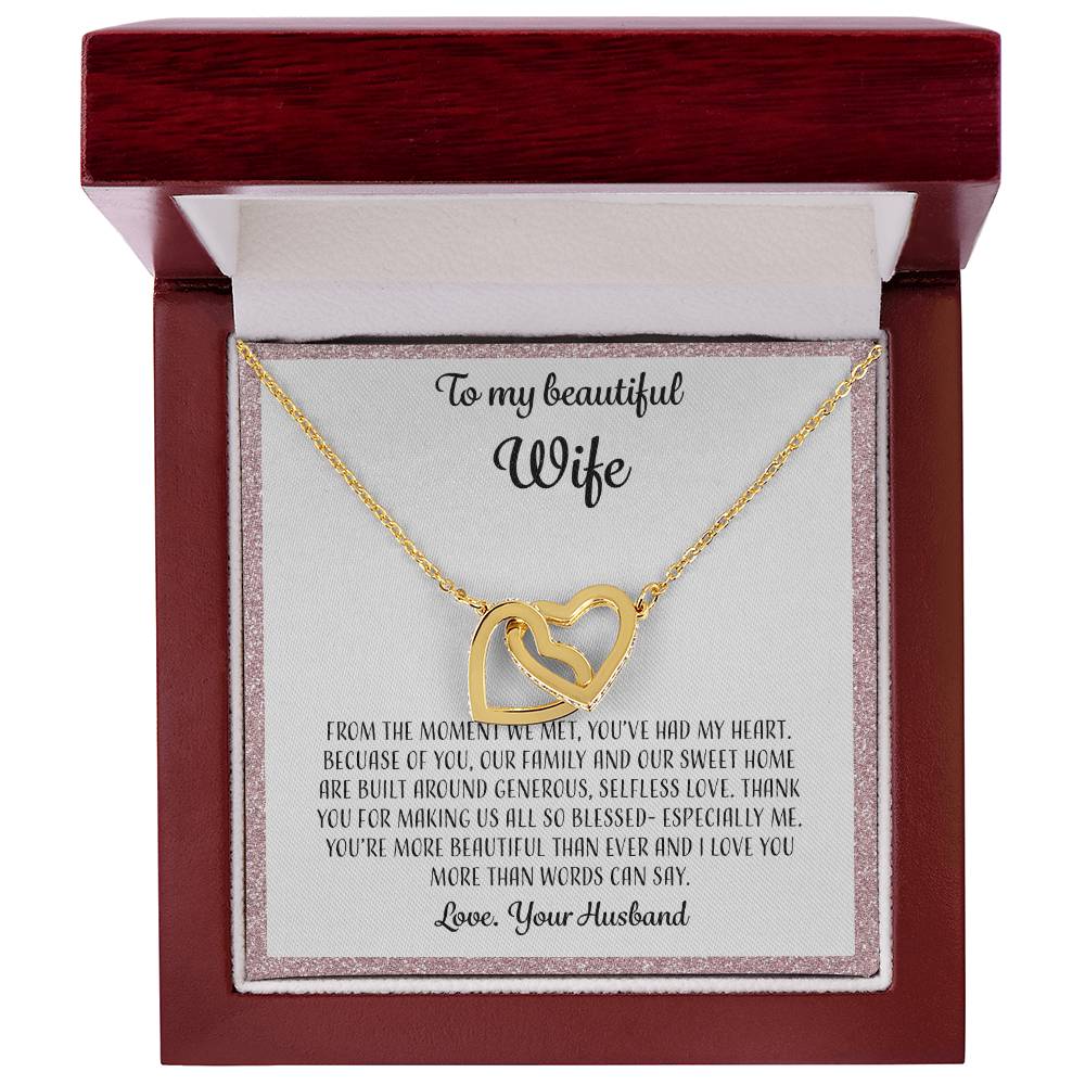 To My Beautiful Wife From The Moment We Met - Pink Interlocking Hearts Necklace