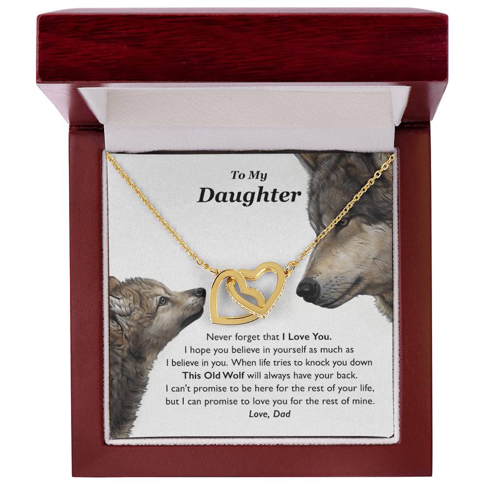 My Daughter This Old Wolf Will Always Have Your Back Interlocking Hearts Necklace