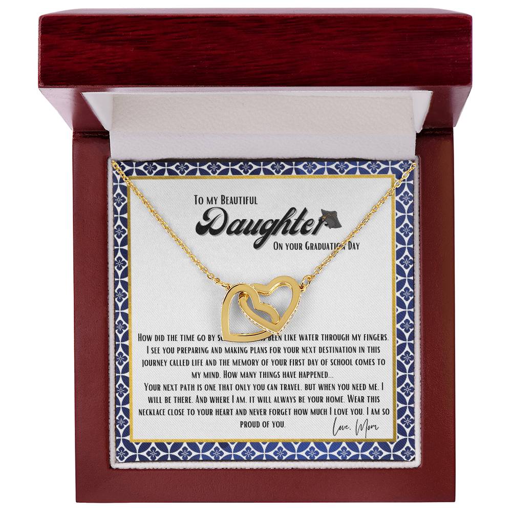 To My Daughter - Graduation Day Gift Interlocking Hearts Necklace