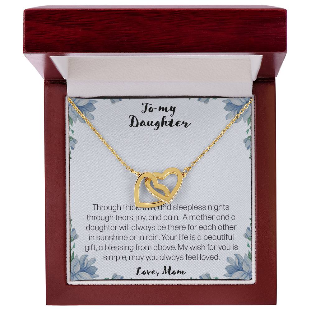 To My Daughter. Through Thick And Thin - Love Mom Interlocking Hearts Necklace