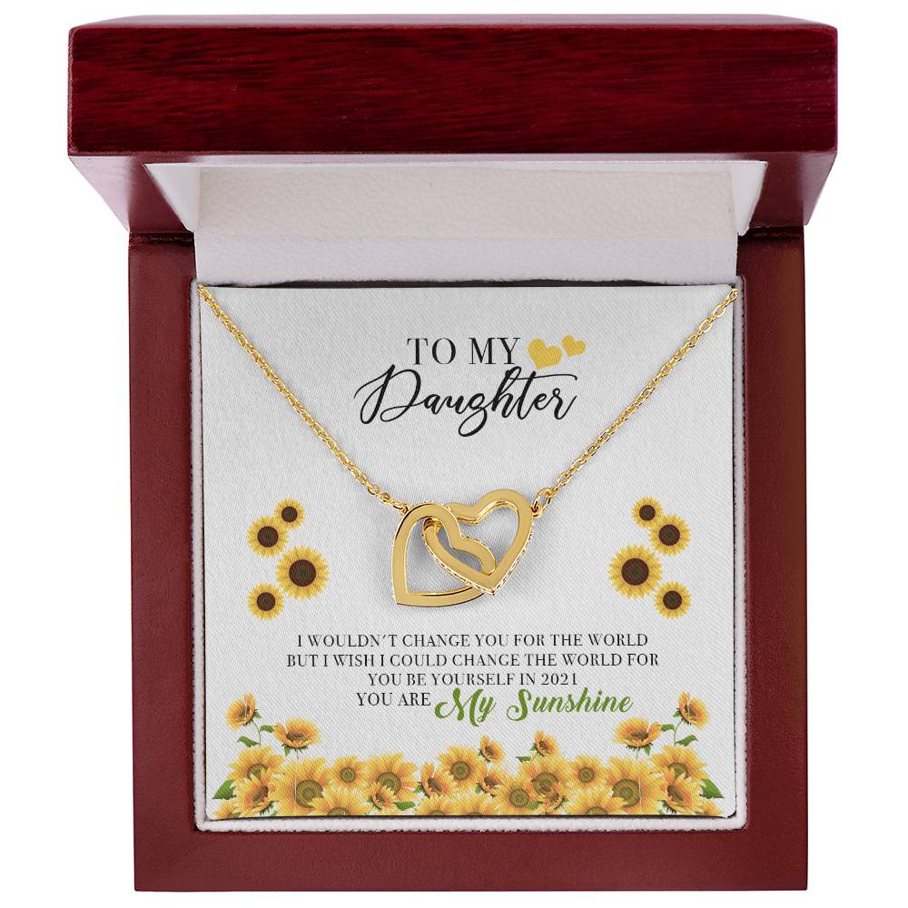To My Daughter Jewelry From Mother You Are My Sunshine Interlocking Hearts Necklace