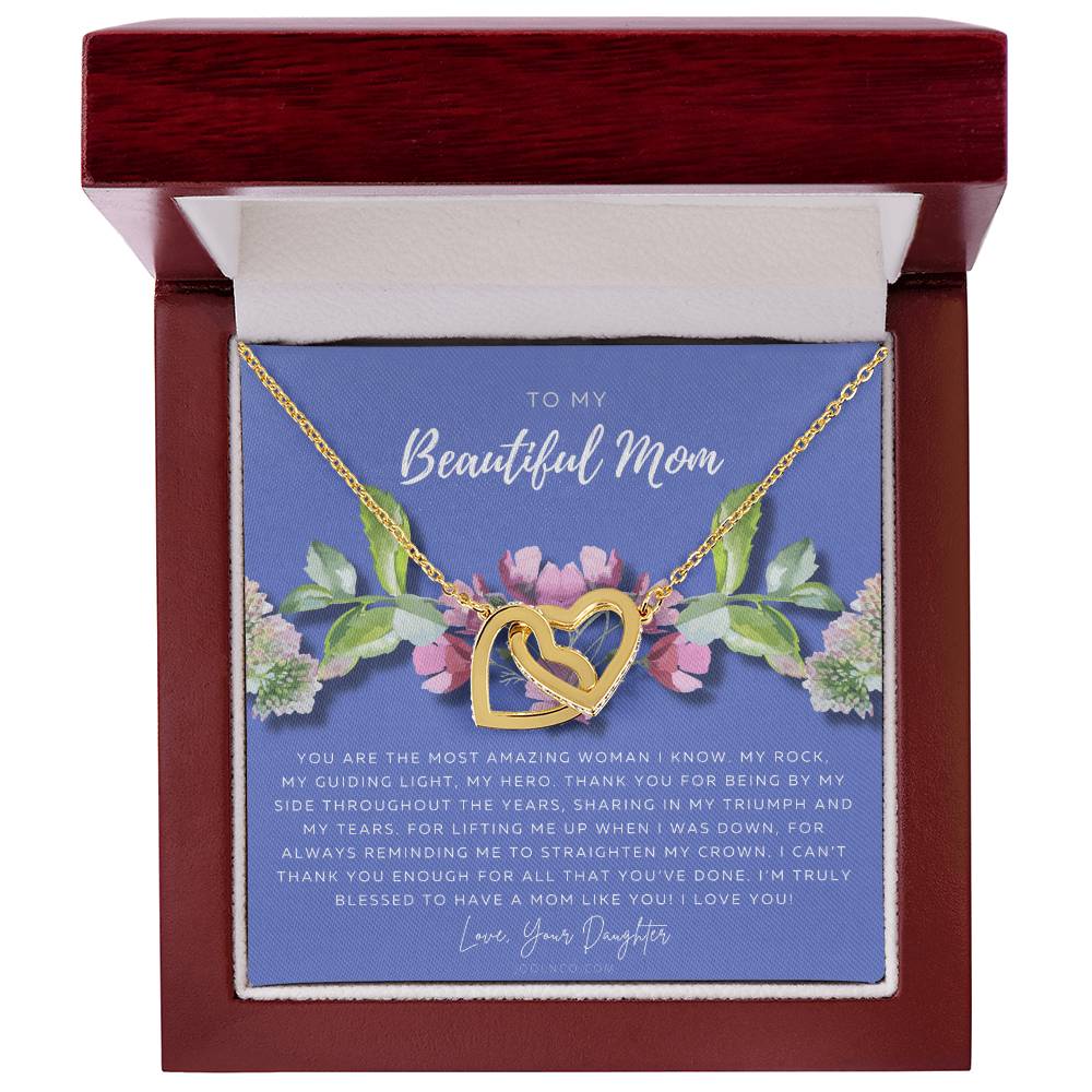 To My Beautiful Mom Necklace Beautiful Mom Gift Mother’S Day Gift Birthday Gift Gift From Daughter On Wedding Day Interlocking Hearts Necklace
