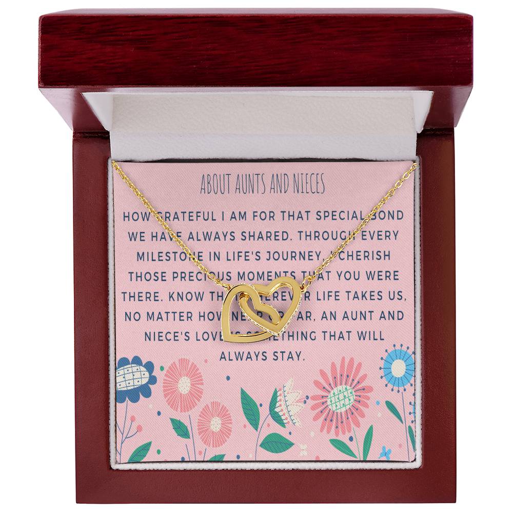 Aunt-Niece Necklace - Heartfelt Card & Jewelry Gift For Birthday Holiday Interlocking Hearts Necklace