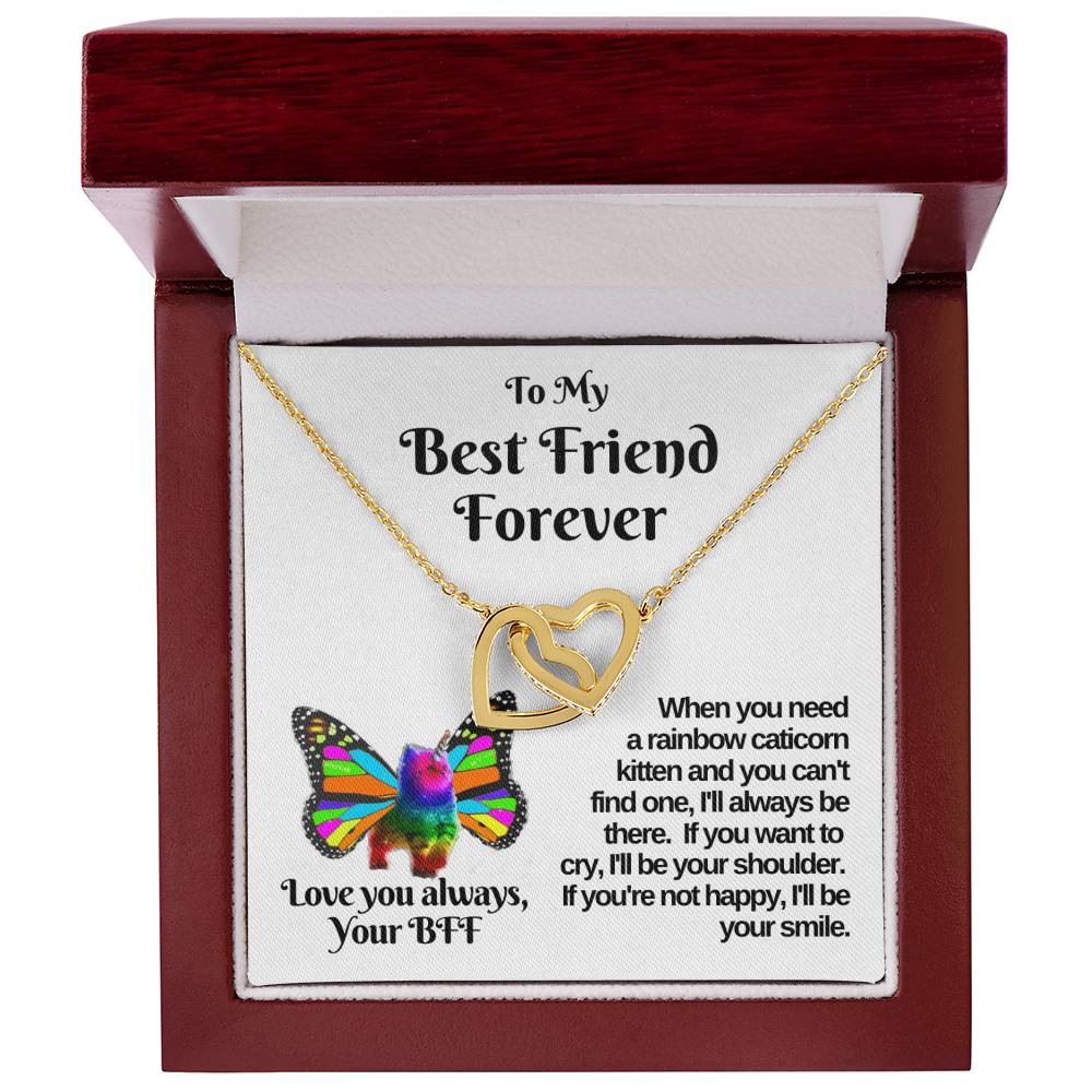 Rainbow Caticorn Linked Hearts Gift For Bff Interlocking Hearts Necklace