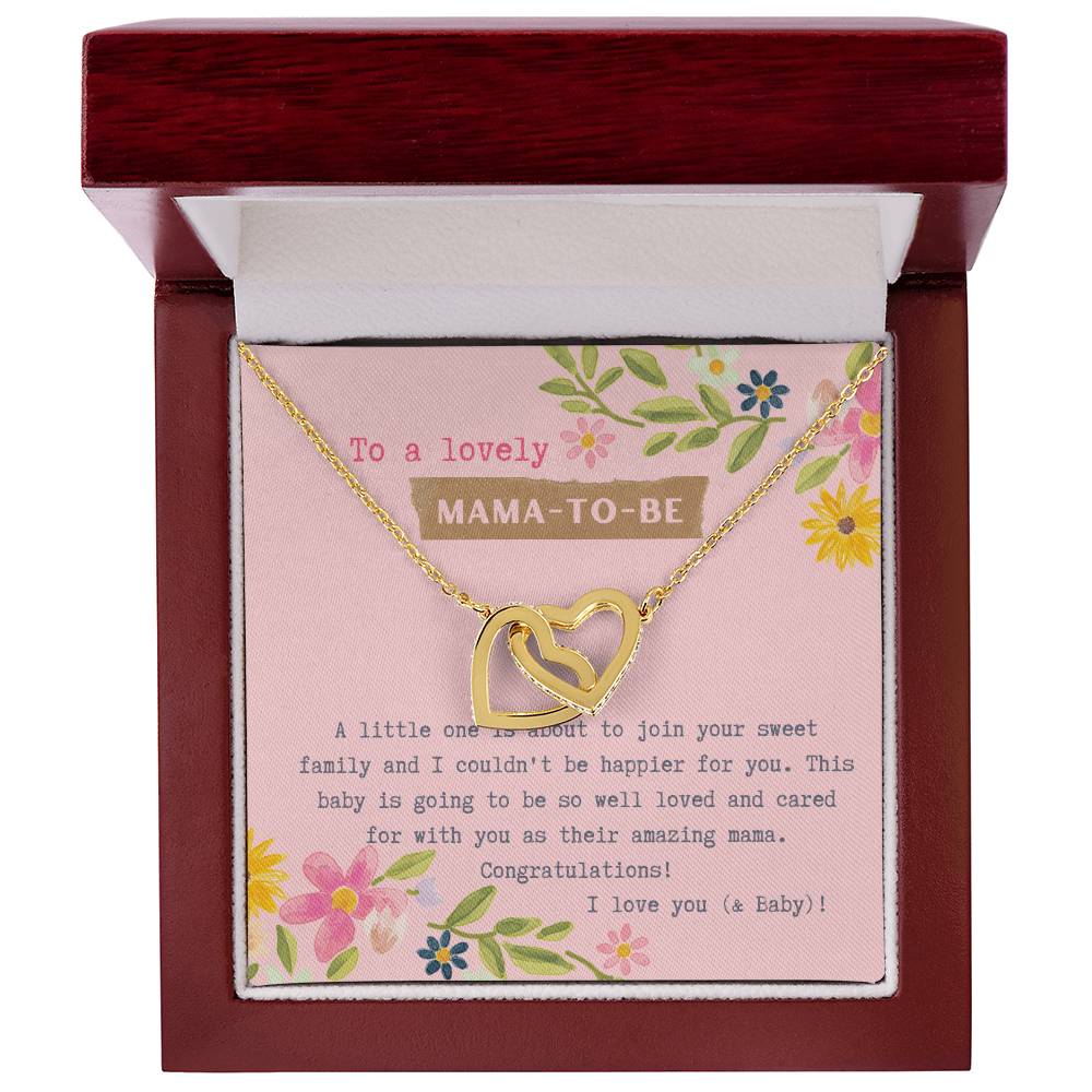 Mama To Be Interlocking Hearts Necklace Pink Floral Baby Shower