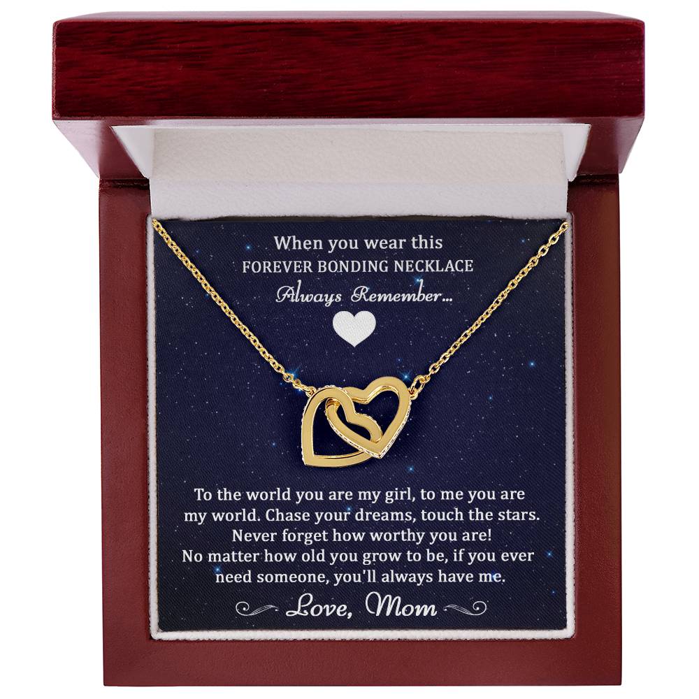 Forever Bonding Heart Necklace Gift Set - To My Daughter You Are My World Interlocking Hearts Necklace