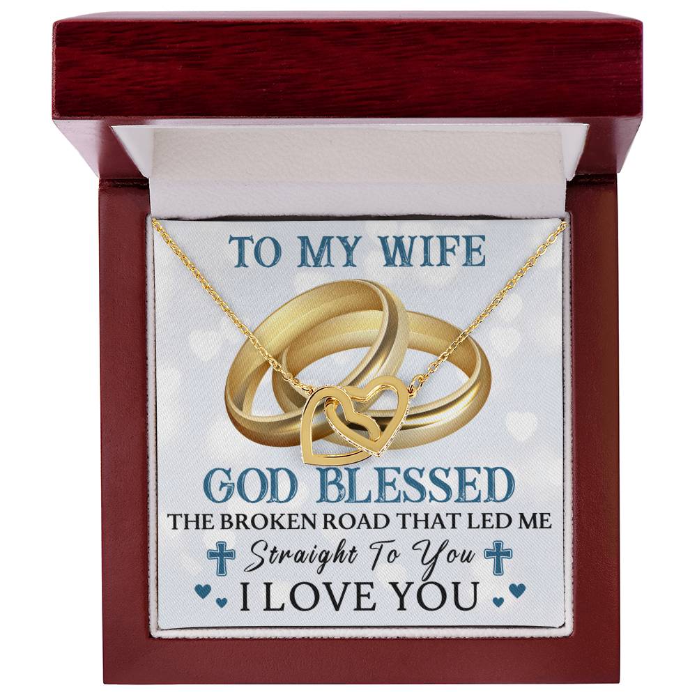 To My Wife - God Blessed - Double Hearts Interlocking Hearts Necklace