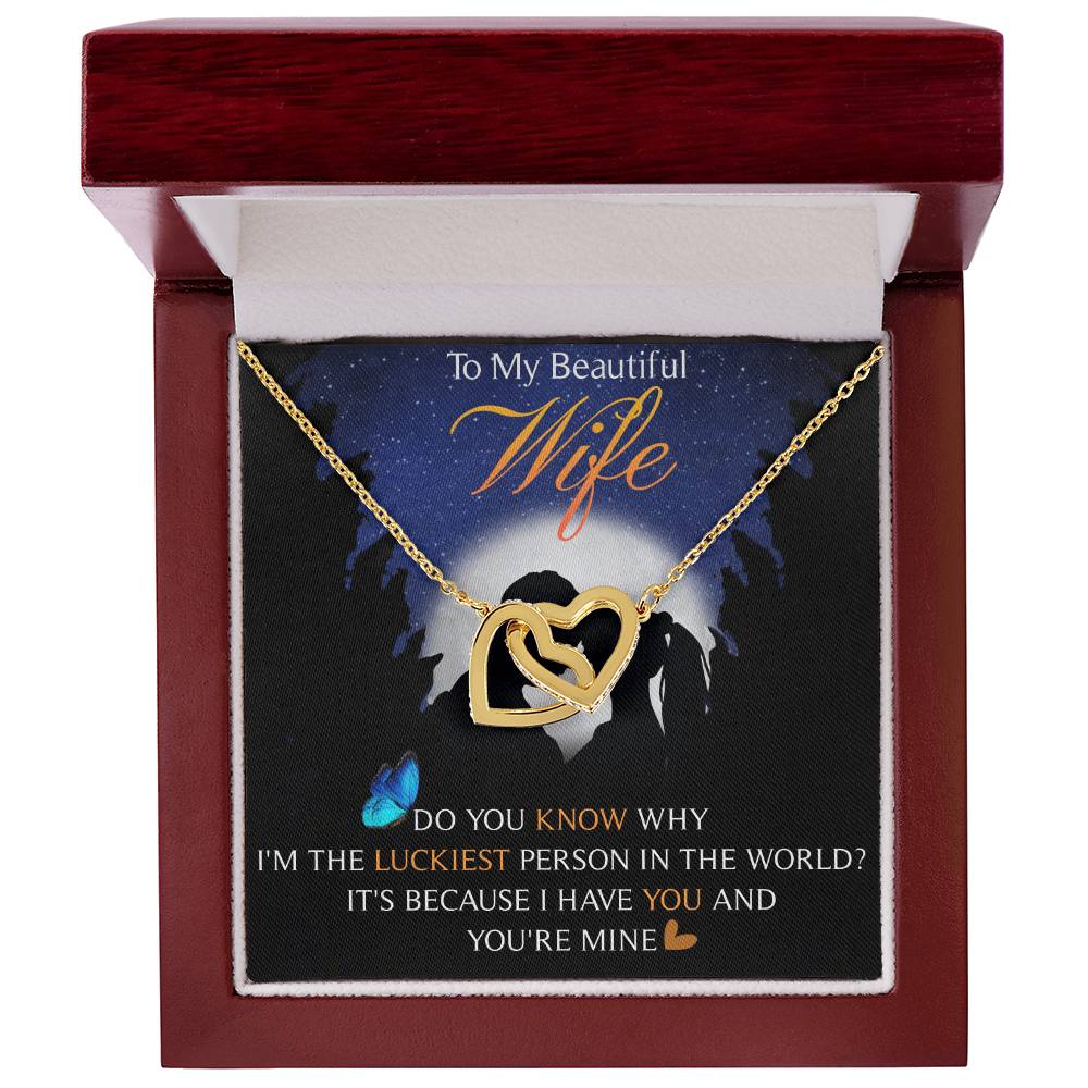 To My Beautiful Wife Interlocking Hearts Necklace Message Card