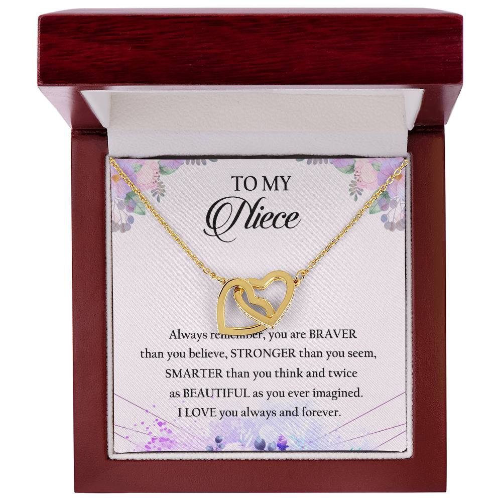 To My Niece Interlocking Hearts Necklace Message Card