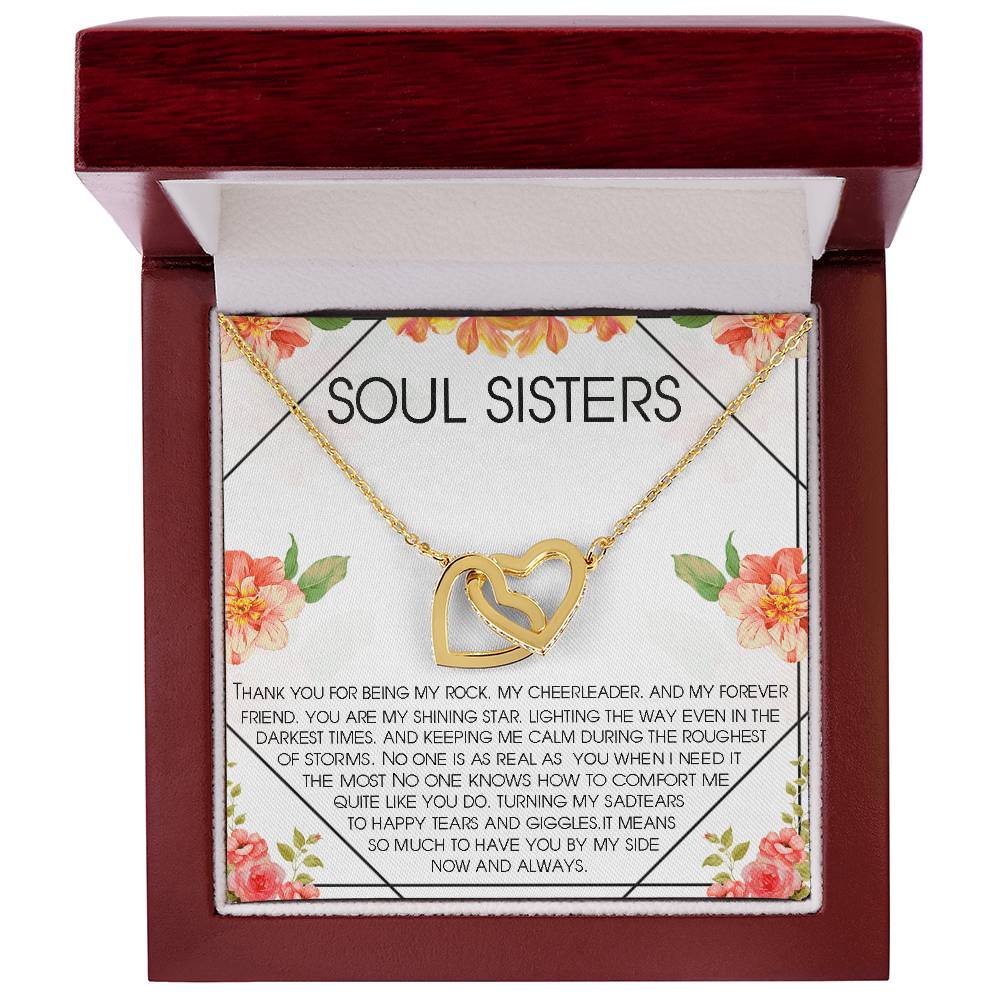 Soul Sisters Interlocking Hearts Necklace Gift Best Friend Gift Jewelry Long Distance Quotes Friends Forever