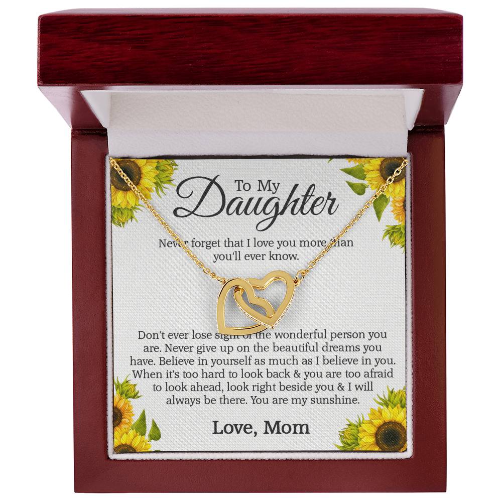 To My Daughter - Never Forget That I Love You More Than You'Ll Ever Know Interlocking Hearts Necklace