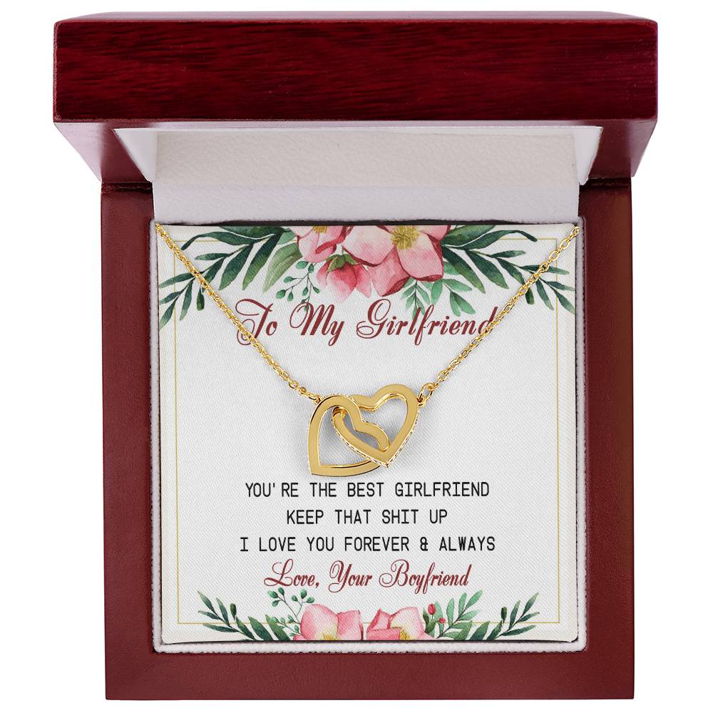To My Girlfriend Interlocking Hearts Necklace Message Card
