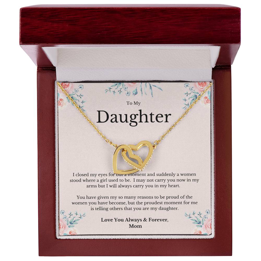 To My Daughter You Make Me Proud To Be Your Mom Necklace Interlocking Hearts Necklace