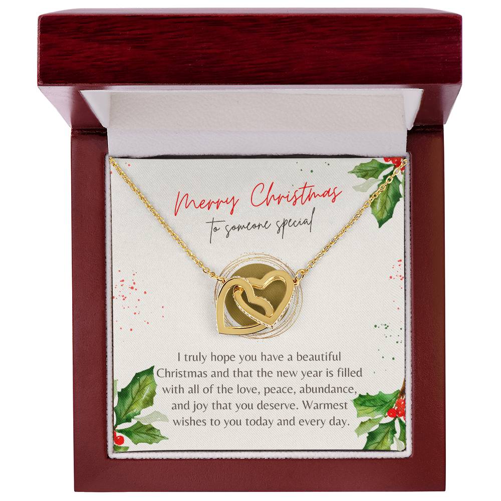Merry Christmas Interlocking Hearts Necklace Cream Holly