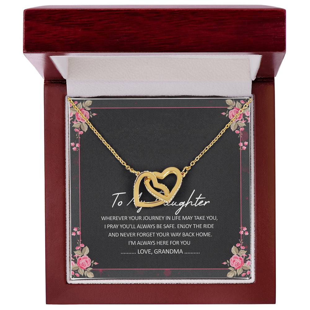To My Daughter I'M Always Here For You Interlocking Hearts Necklace Birthday Message Card From Grandma