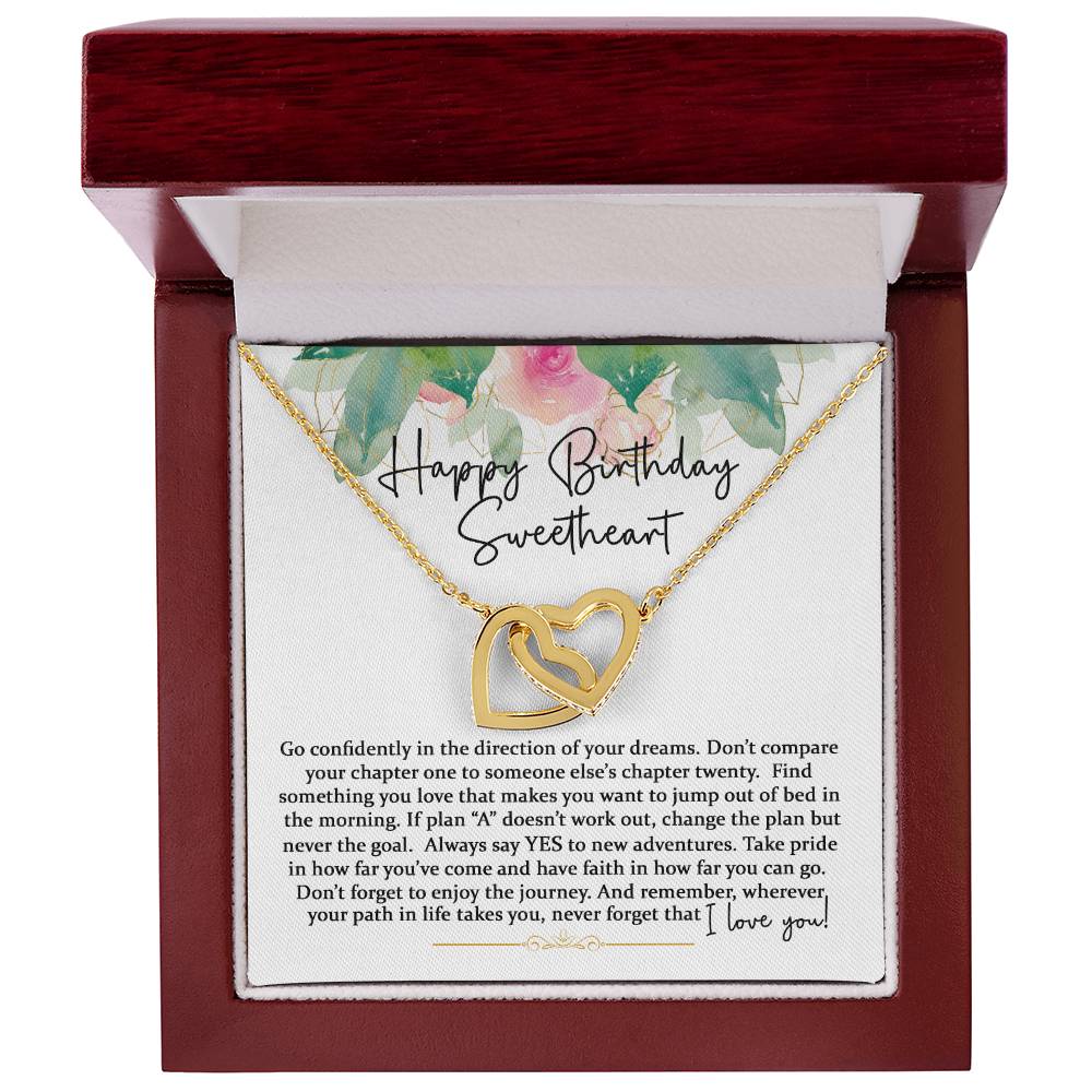 Happy Birthday Sweetheart - Interlocking Hearts - Pink Gold Interlocking Hearts Necklace
