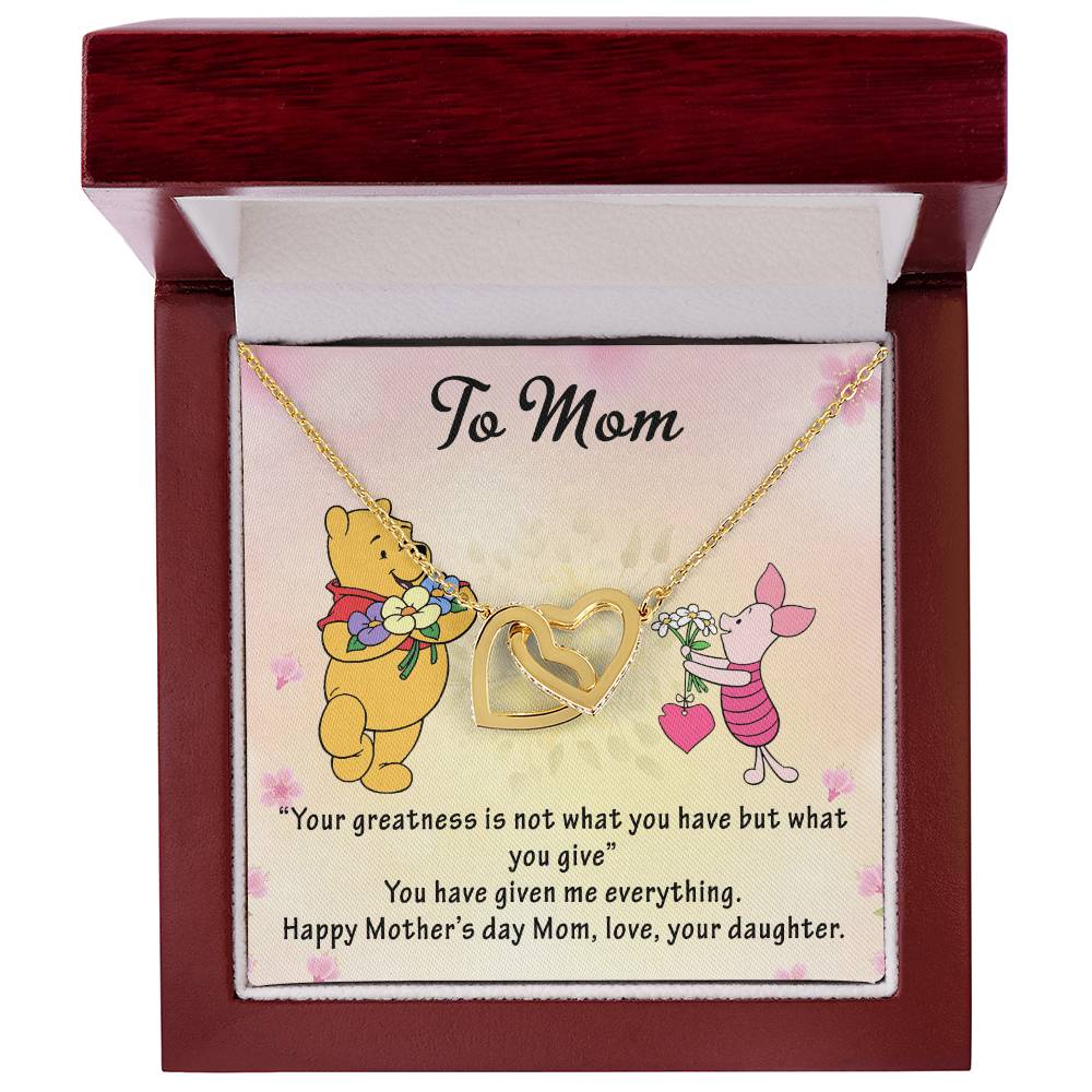 Mothersday Winnie The Pooh Sweetest Hearts Necklace Interlocking Hearts Necklace