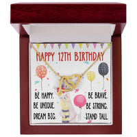 12Th Birthday Necklace Gift For Girl Daughter Birthday Gift For 12 Years Old Teen Birthday Gift Cute Llama Interlocking Hearts Necklace