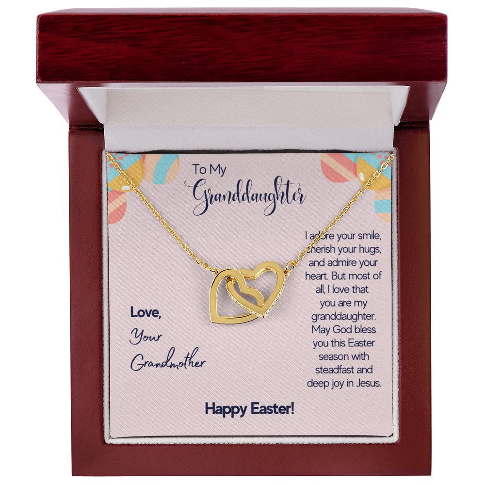 To My Granddaughter - I Adare Your Smile Cherish Your Hugs - Love Your Grandmother - Happy Easter - Necklace Interlocking Hearts Necklace