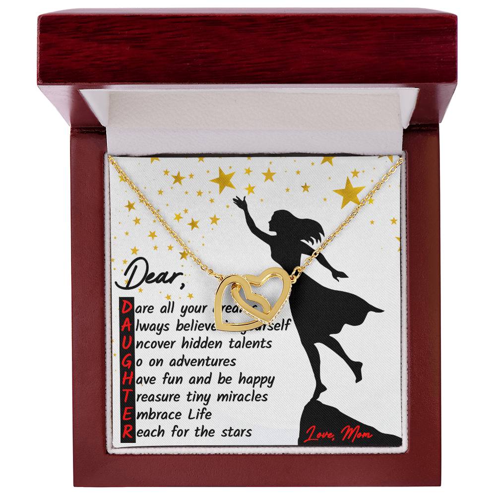To My Daughter - Reach For The Stars Unique Gift Set Interlocking Hearts Necklace