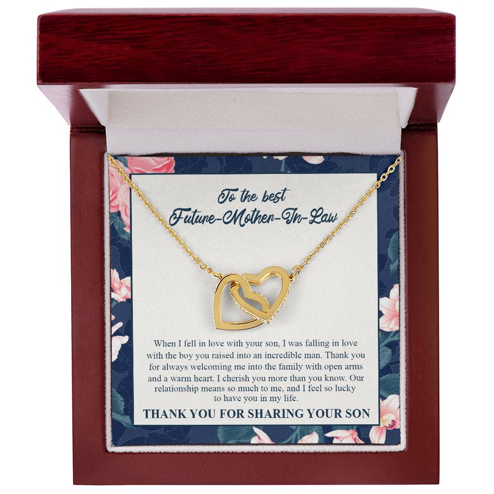 To My Future Mother-In-Law - Thank You For Always Welcoming Me Into The Family With Open Arms And A Warm Heart Interlocking Hearts Necklace
