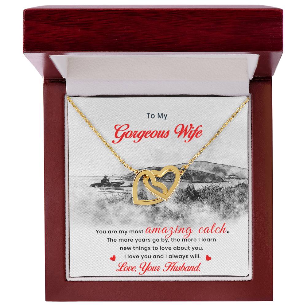 Gift For Wife From Fishing Husband Interlocking Hearts Necklace