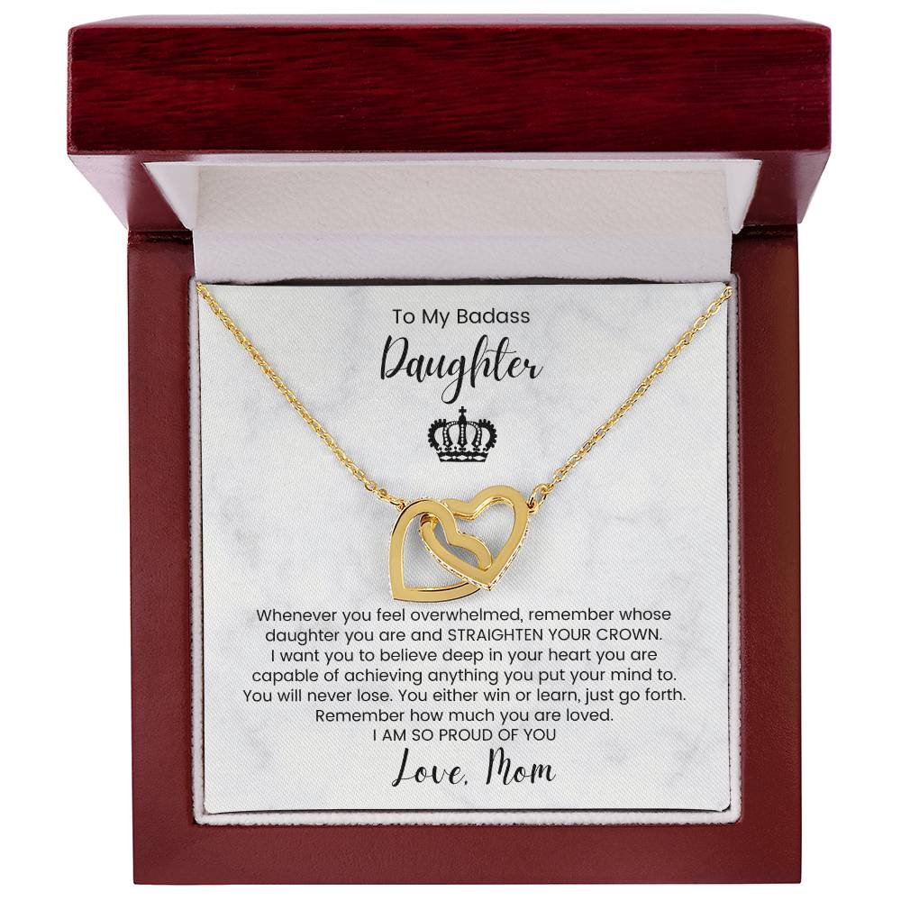 To My Badass Daughter Straighten Crown Interlocked Hearts Necklace Interlocking Hearts Necklace