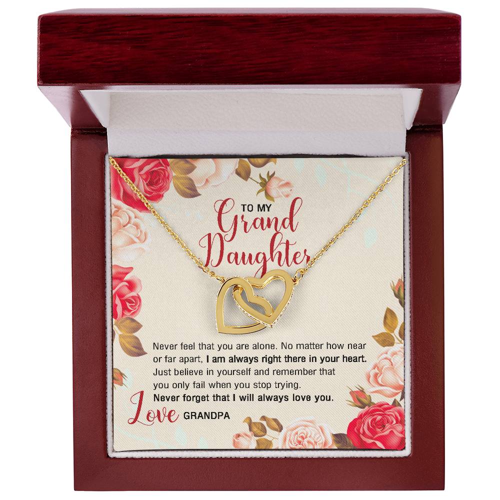 To My Granddaughter From Grandpa - I Am Always Right There In Your Heart. Interlocking Hearts Necklace