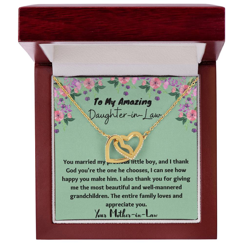 To My Amazing Daughter-In-Law Necklace - $10 Off Interlocking Hearts Necklace