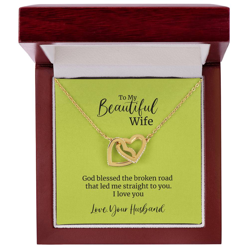 God Blessed The Broken Road To You Interlocking Hearts Necklace