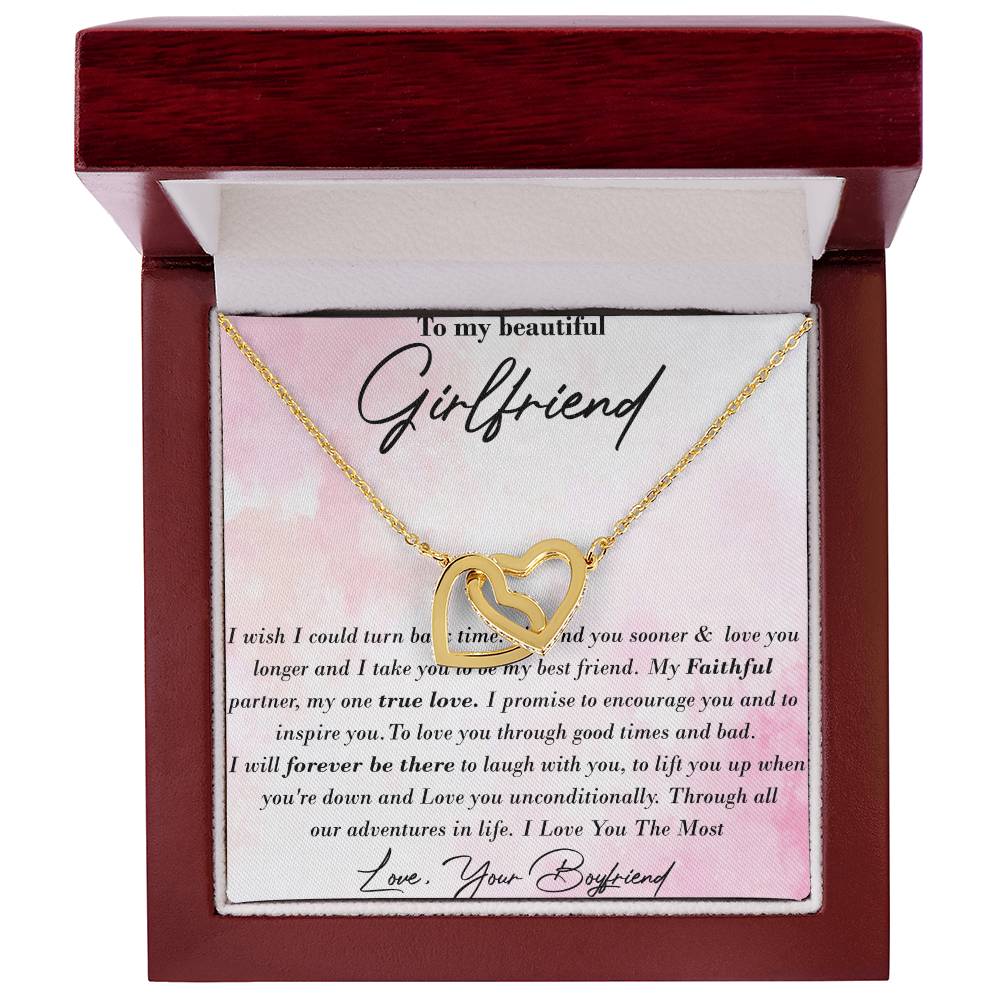 To My Beautiful Girlfriend Interlocking Hearts Necklace Message Card