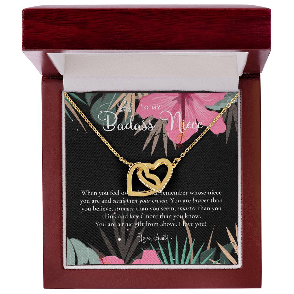 To My Badass Niece Straighten Your Crown Necklace Aunt Niece Necklace Niece Birthday Gift Niece Graduation Gift Interlocking Hearts Necklace