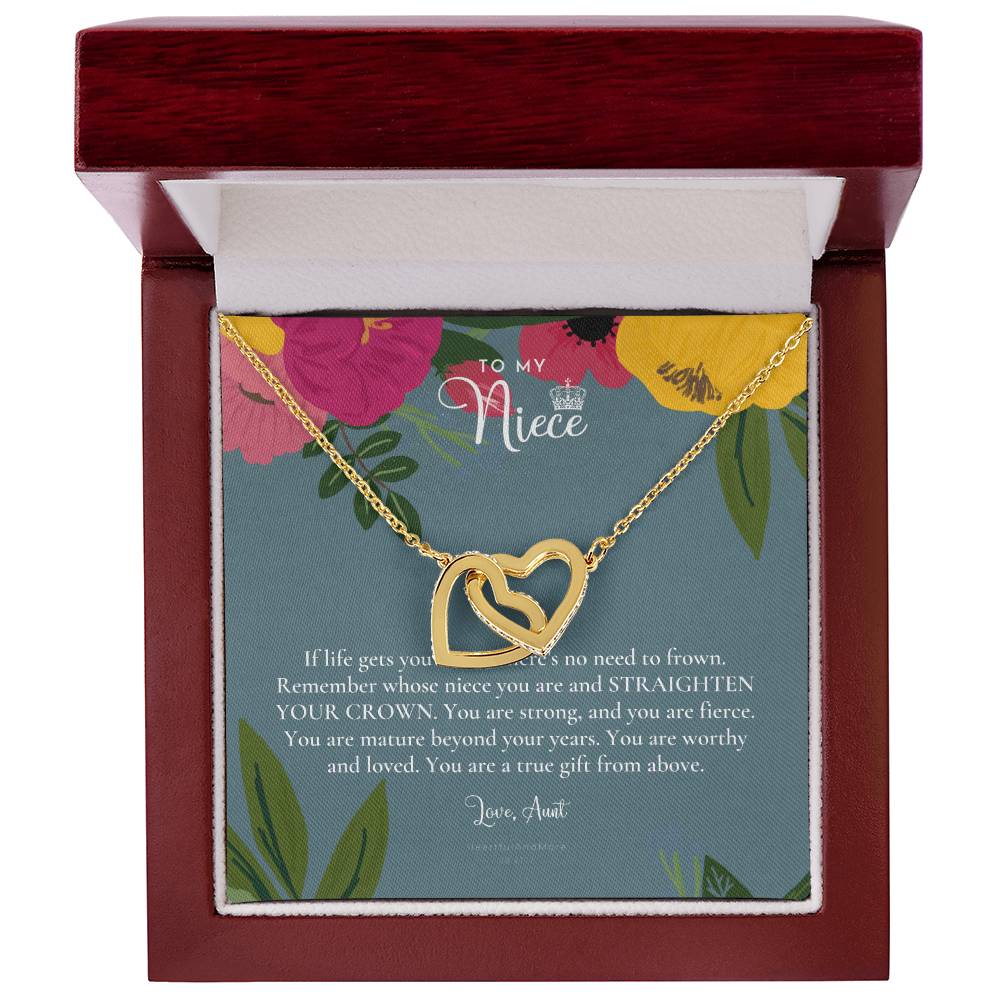 To My Badass Niece Straighten Your Crown Necklace Aunt Niece Necklace Niece Birthday Gift Niece Graduation Gift Interlocking Hearts Necklace