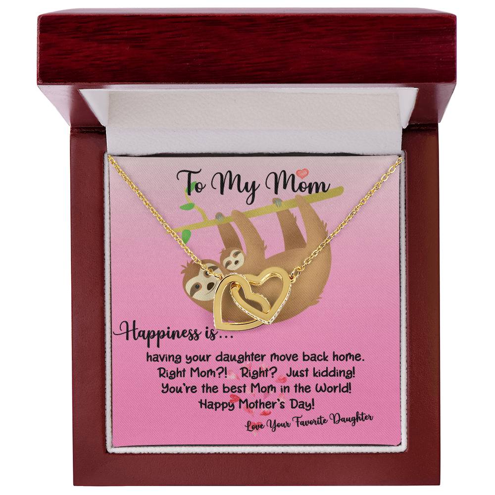 To My Mom Happiness Is Sloth Daughter Ilh Necklace Interlocking Hearts Necklace