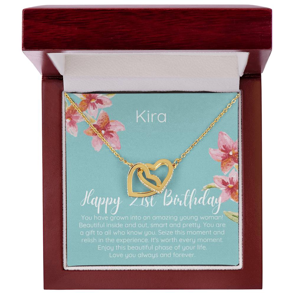 Personalized Happy 21St Birthday Interlocked Hearts Necklace Interlocking Hearts Necklace