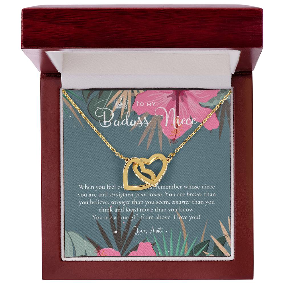 To My Badass Niece Straighten Your Crown Necklace Aunt Niece Necklace Niece Birthday Gift Niece Graduation Gift Interlocking Hearts Necklace