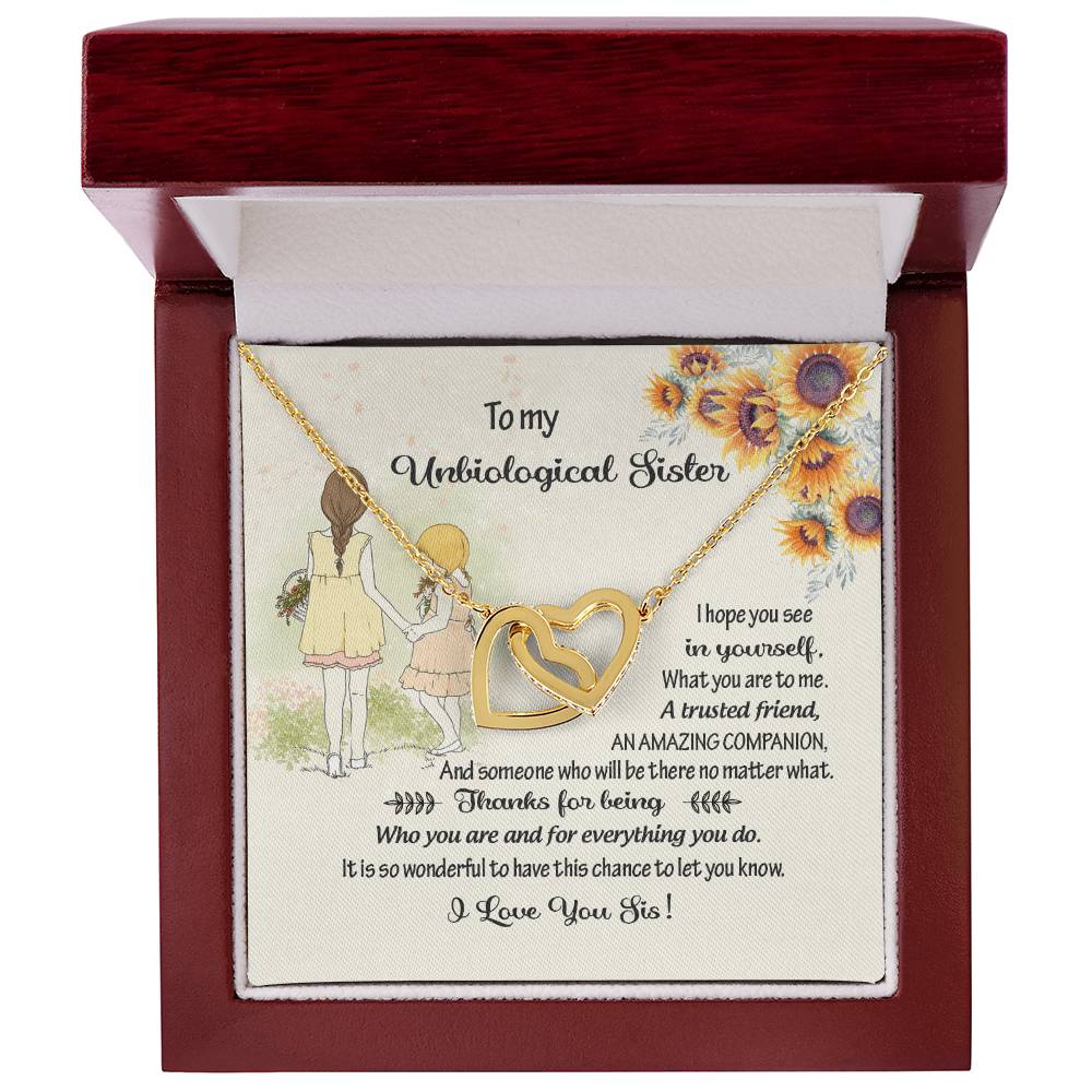 To My Unbiological Sister-A Trusted Friend-By Heart-Interlocking Heart Necklace Interlocking Hearts Necklace